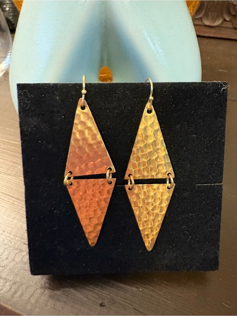 Hammered Geometric Drop Earrings in Gold — Lightweight (EUC)